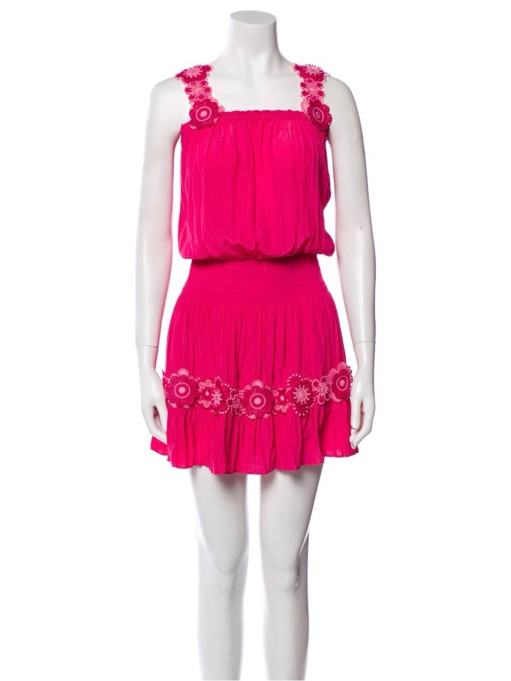 Ramy Brook Hot Pink Floral-Trim Mini Dress